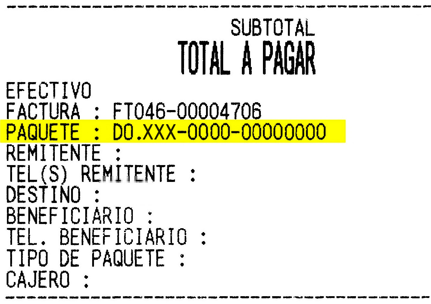 Ejemplo de Factura con código de rastreo